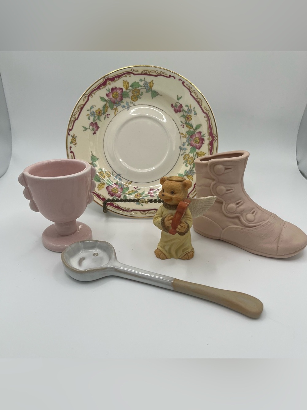 Vintage Cottagecore Porcelain Mini Vase Figurines Plate Decor - Bundle of 6